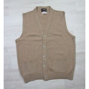 Vintage Lord Jeff Wool Blend Mens Tan Button Sweater Vest Size‎ (L) Zachry USA